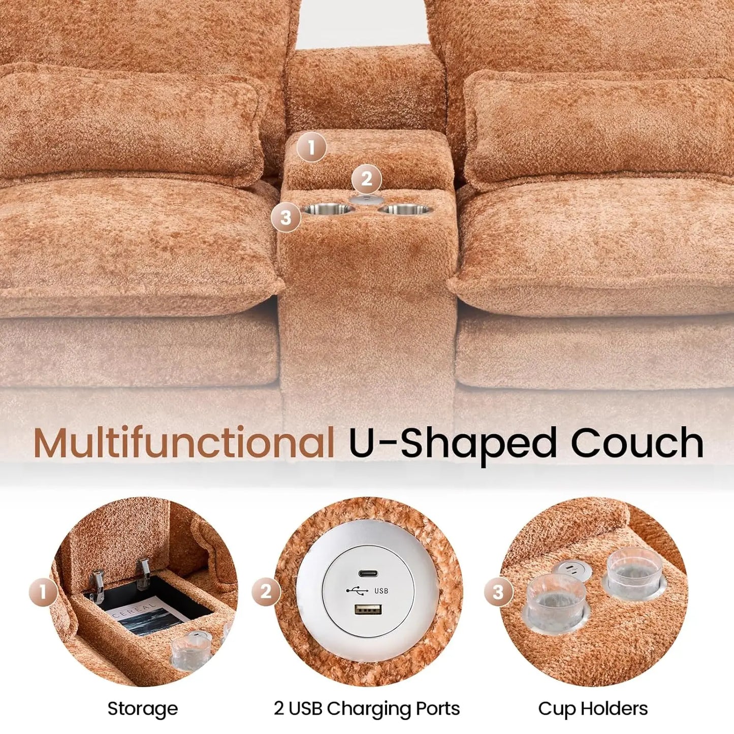 U Shaped Cloud Modular Sofa With Chaise Lounges