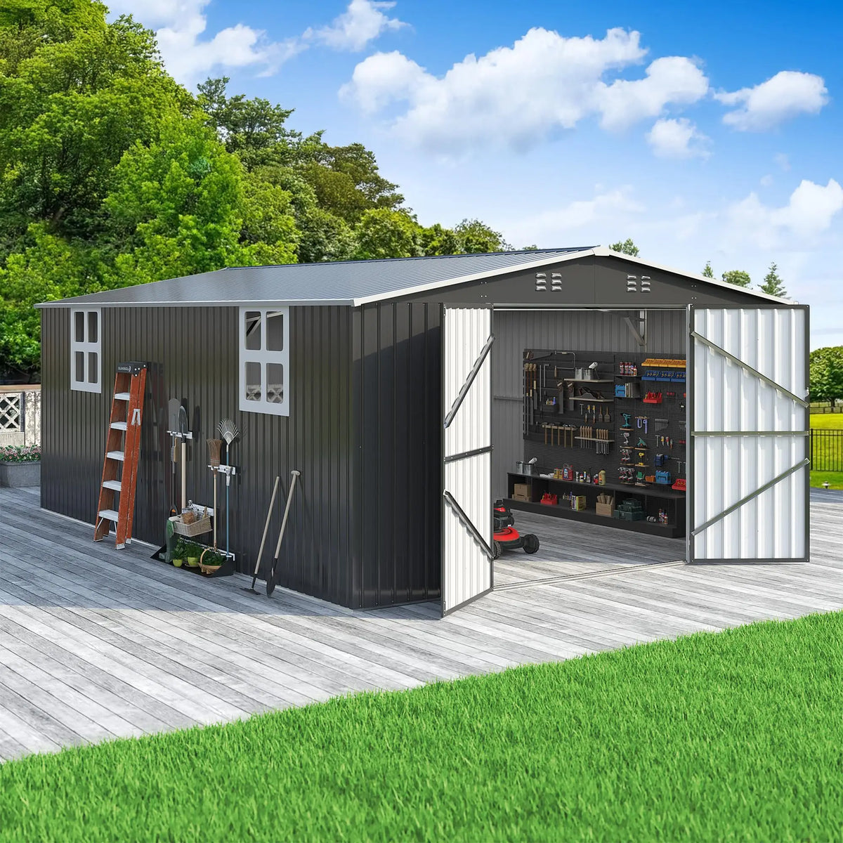 Vivat Heavy Duty Metal Outdoor Storage Shed With Lockable Door