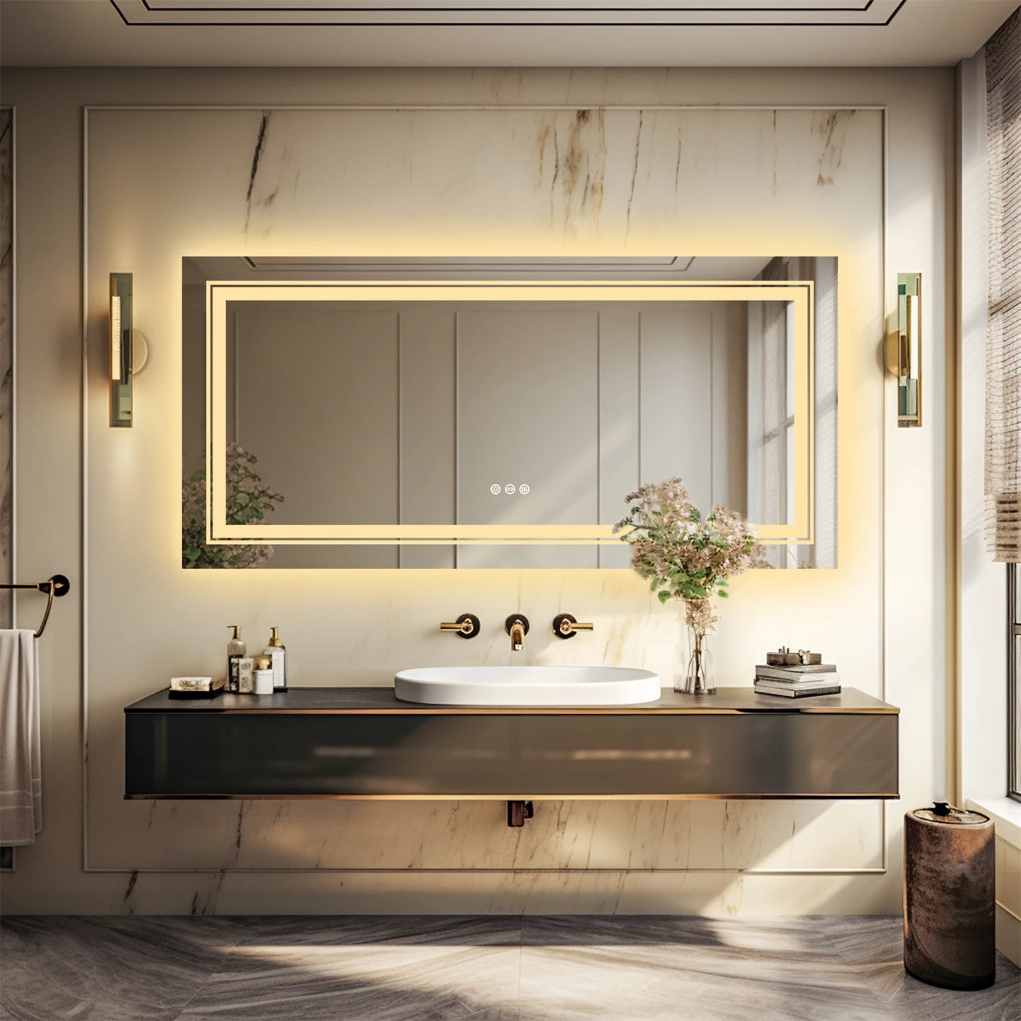 BORWART Illuminated Fogless Rectangular Bathroom Mirror