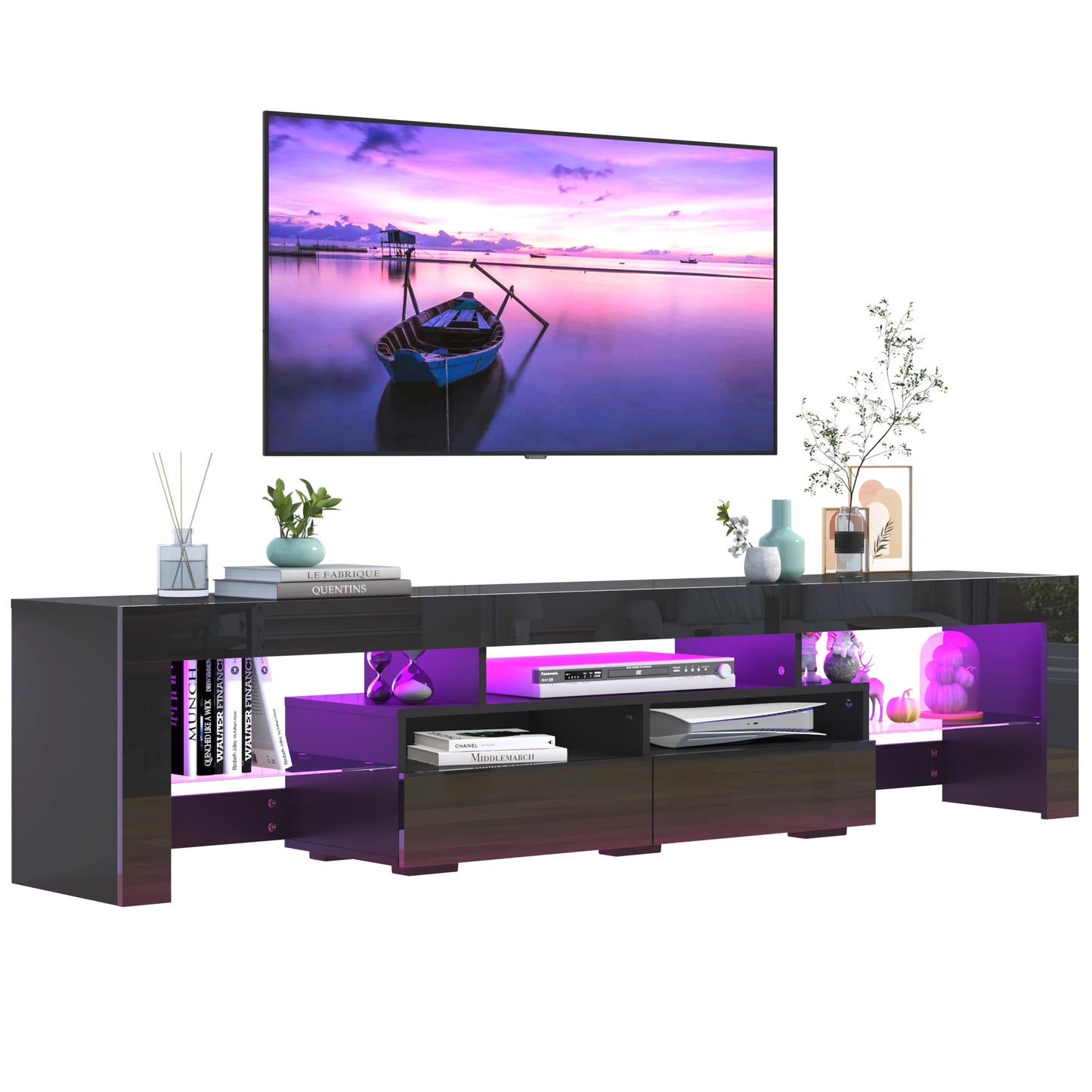 QiaoShiRen LED TV Stand With 20 Lighting Modes Storage Cabinet