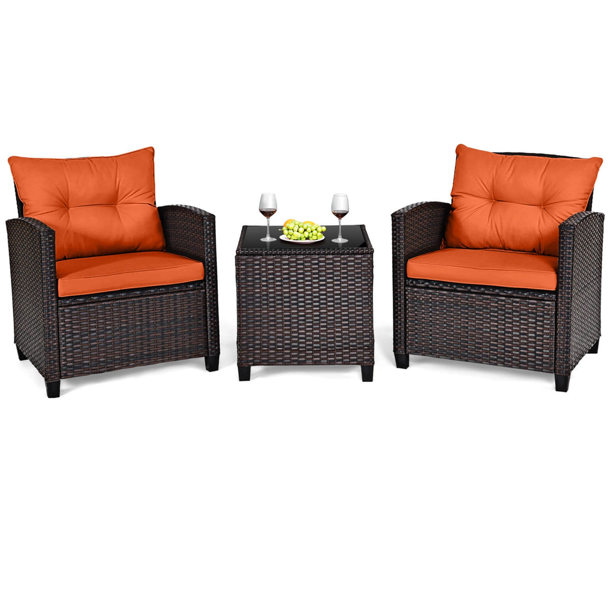 Homasis Outdoor Rattan Furniture Set With Cushioned Conversation Sofa