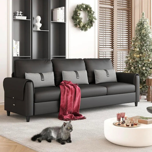 Leather Three Seater Sofa For Modern Living Room Style SustainablySourcedTimberFramework