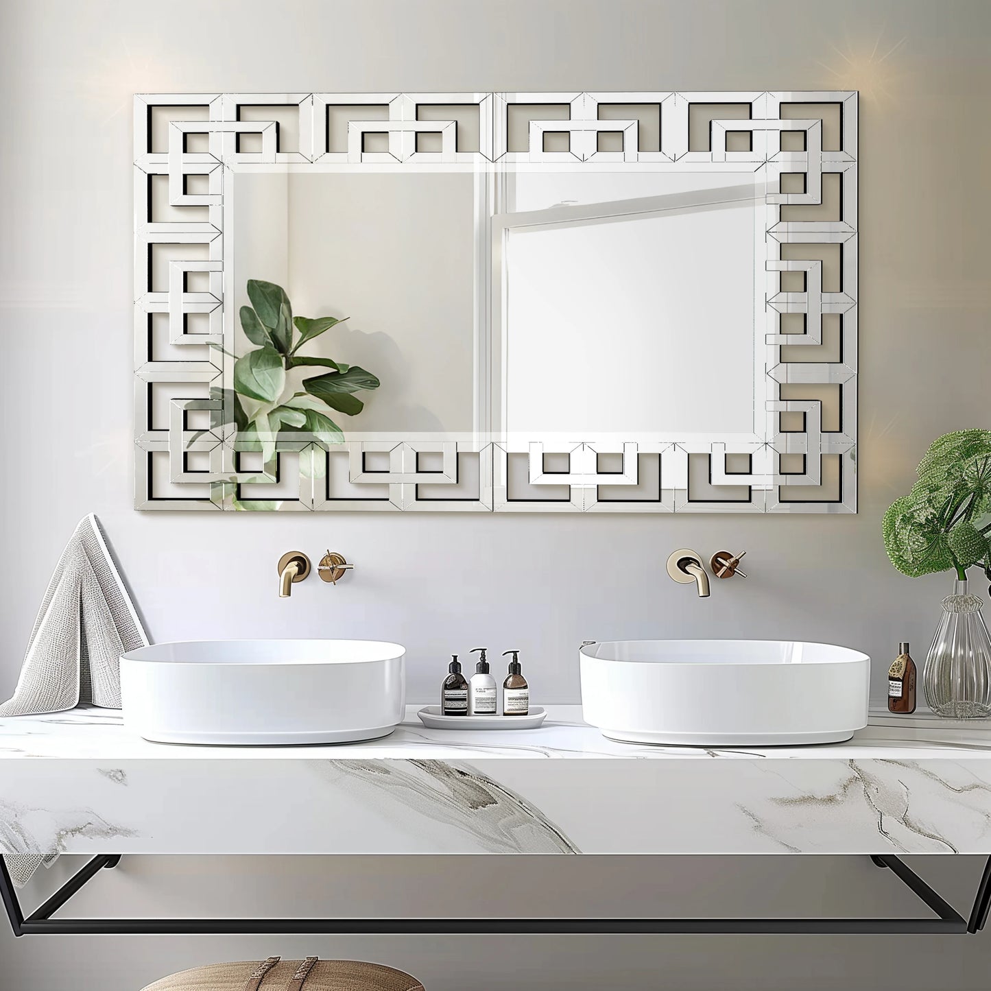 Venetian Art Mirror With Beveled Edge For Living Room Bathroom