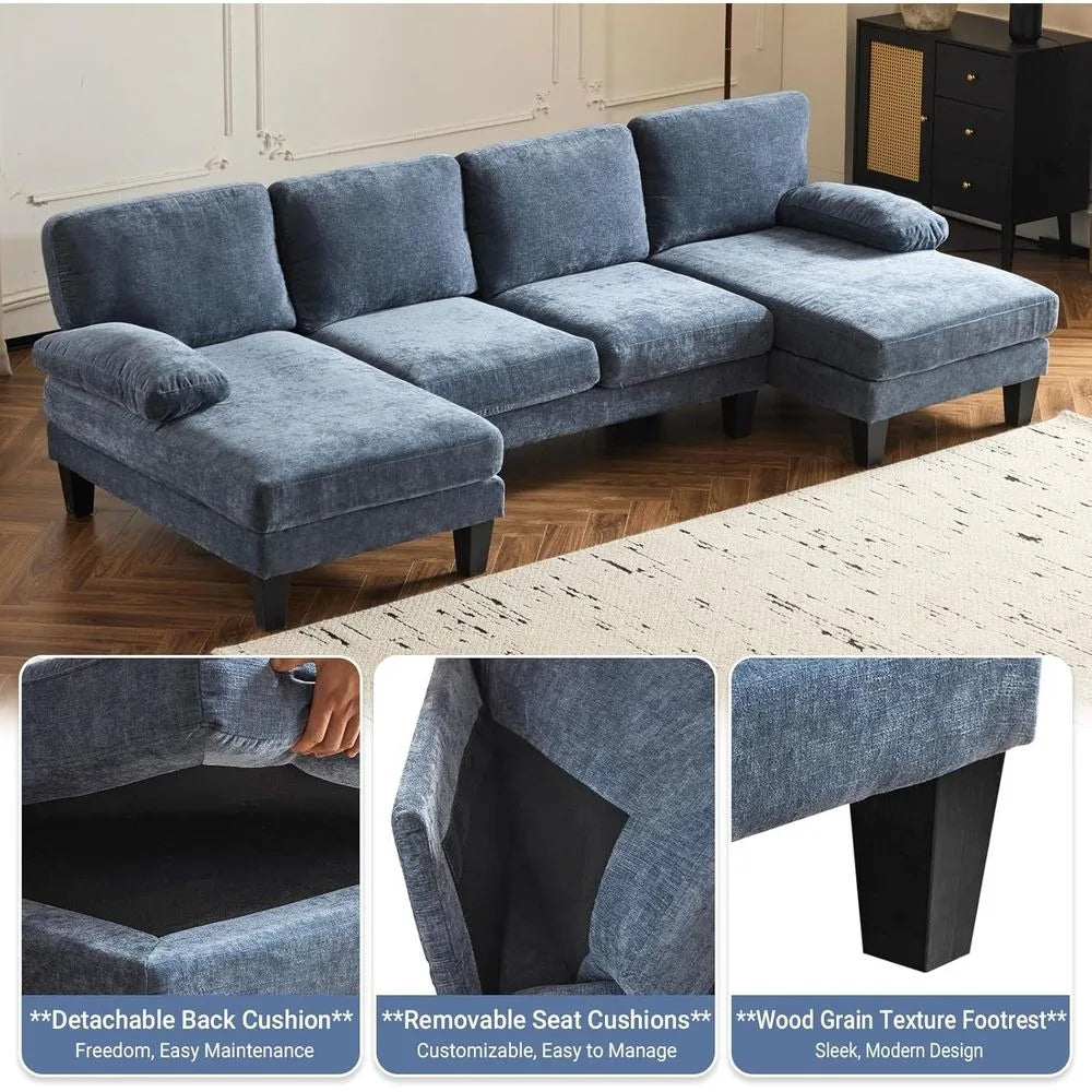 U Shaped Sectional Sofa With Double Chaise Corduroy Fabric