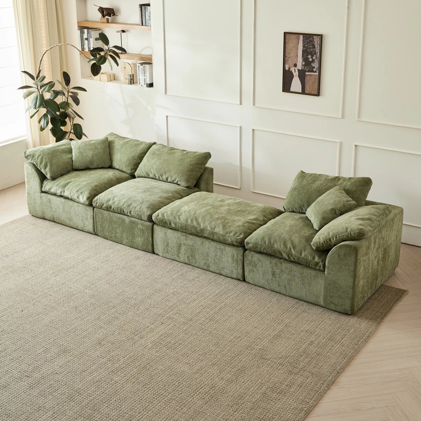 Yeflixvrau Modern Cloud L-Shaped Three-Seater Sofa With Ottoman