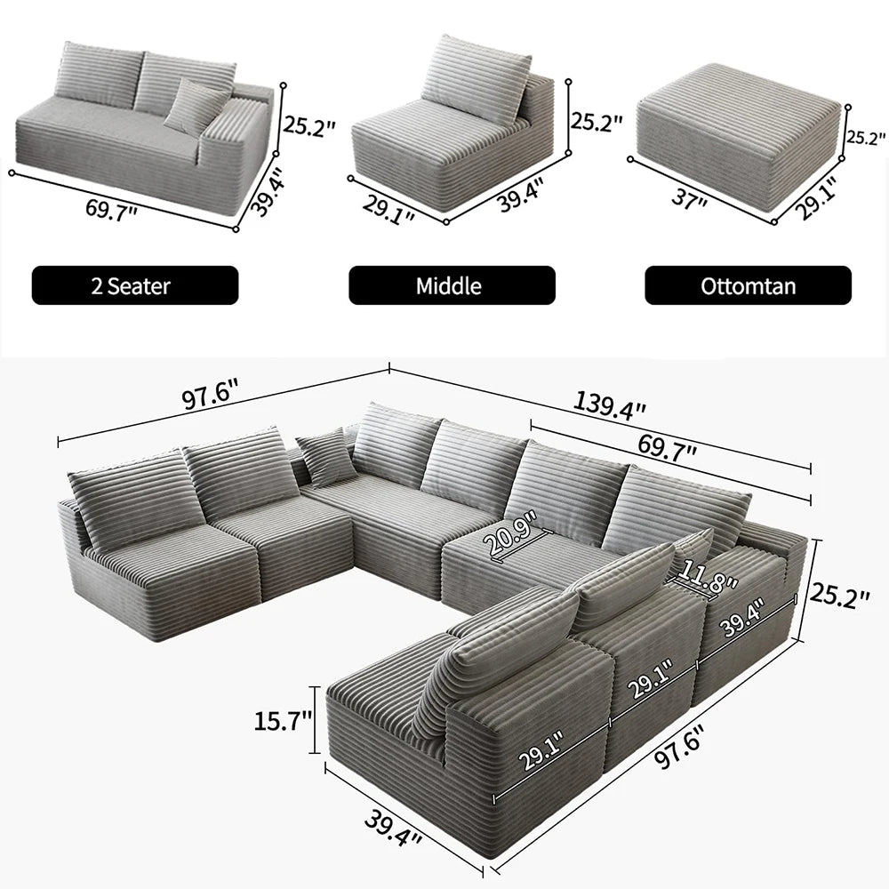 YQXHCN Cloud Module Sofa Set Corduroy Modular Couch