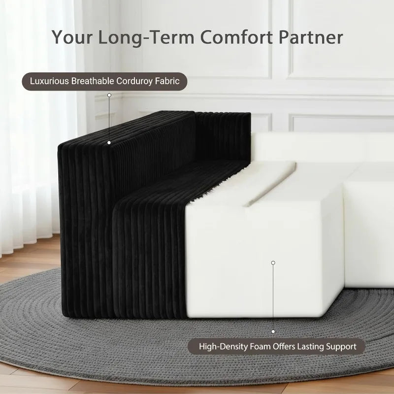 U Shaped Modular Sectional Sofa Corduroy Fabric Couch Double Chaise