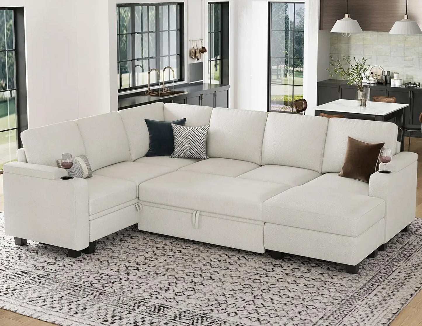 Sleeper Sofa Modular Sectional Pull Out Bed U Shaped Storage