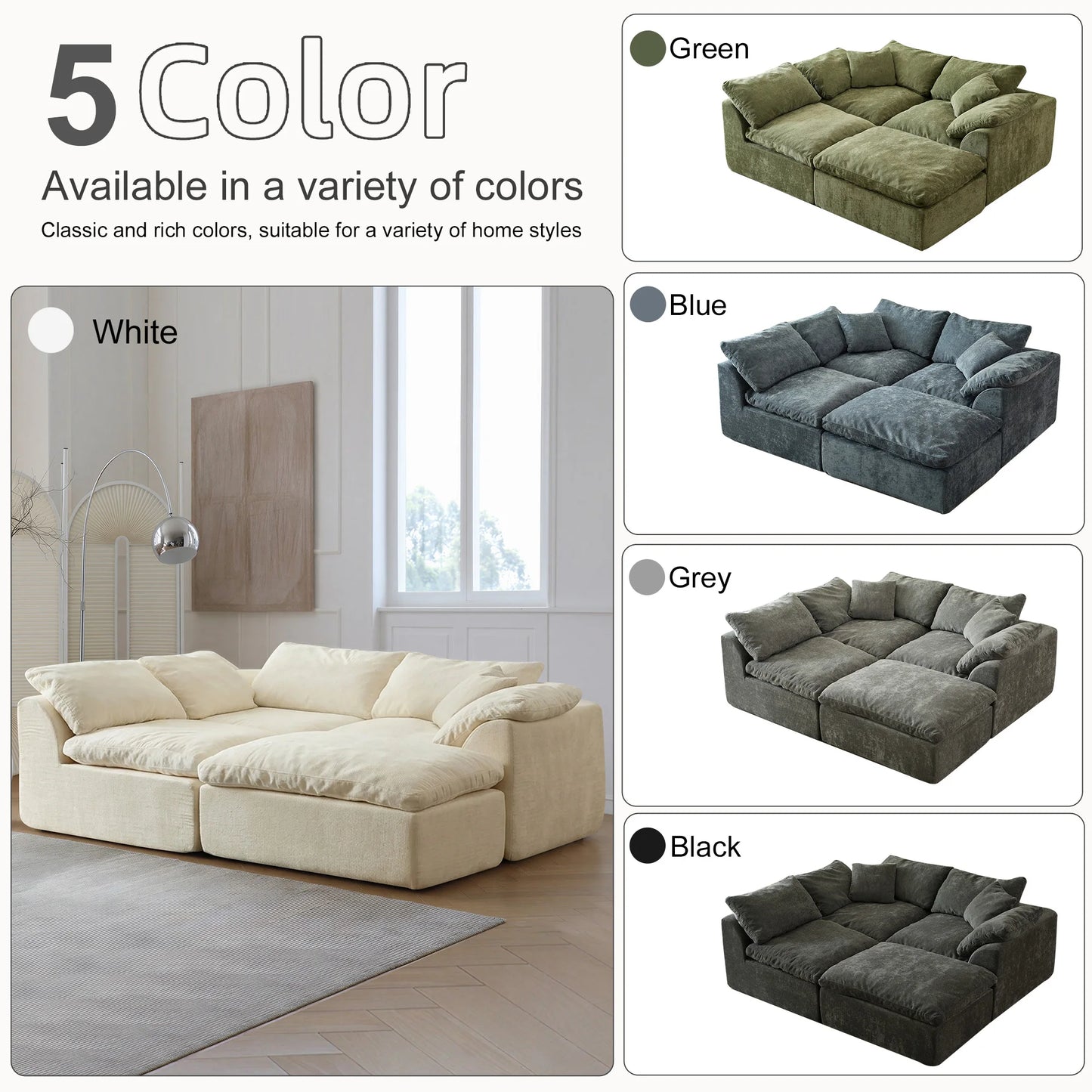 Yeflixvrau Modern Modular Sectional Sofa Cloud Couch With Removable Cushions