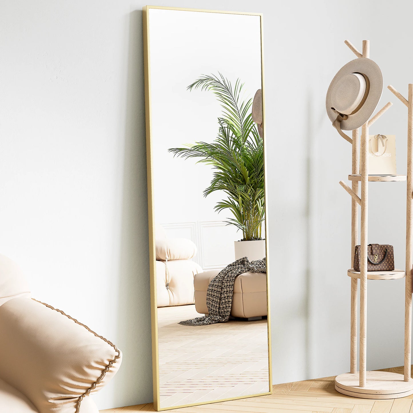 JHK Full Body Wall Mirror With Stand Aluminum Alloy Frame For Entryway And Bedroom