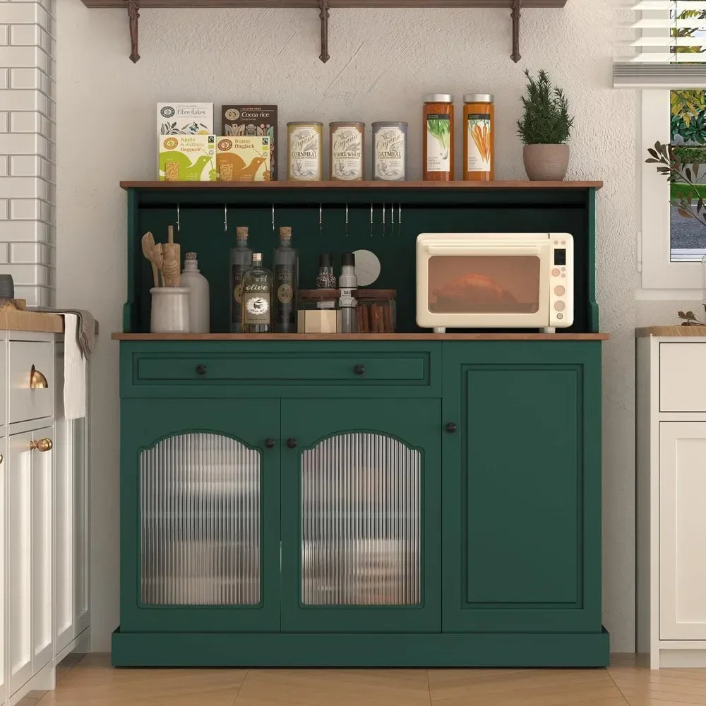 Solid Wood Coffee Bar Cabinet With Drawer And Glass Doors