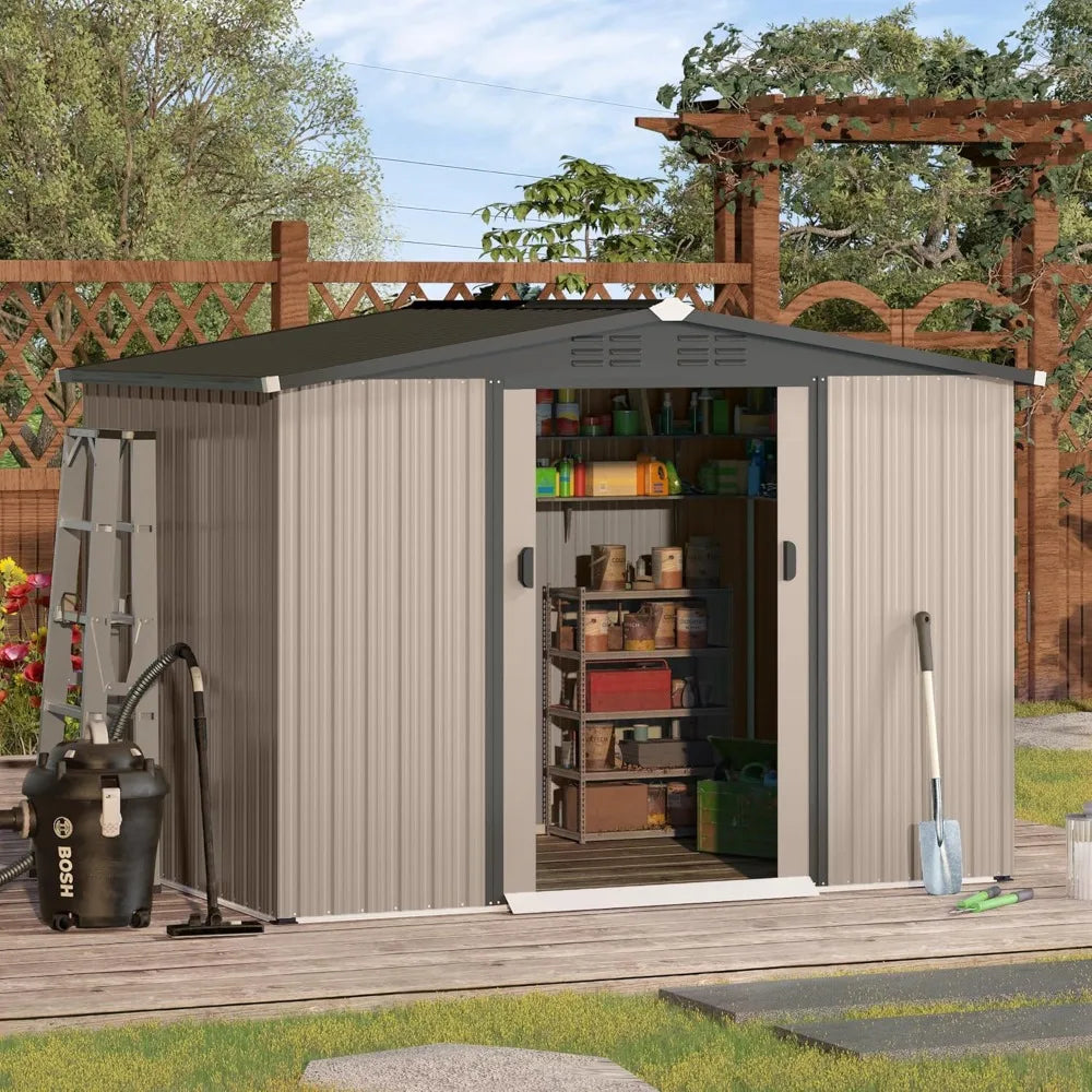 Outdoor Metal Storage Shed With Waterproof Weatherproof Construction Sliding Door
