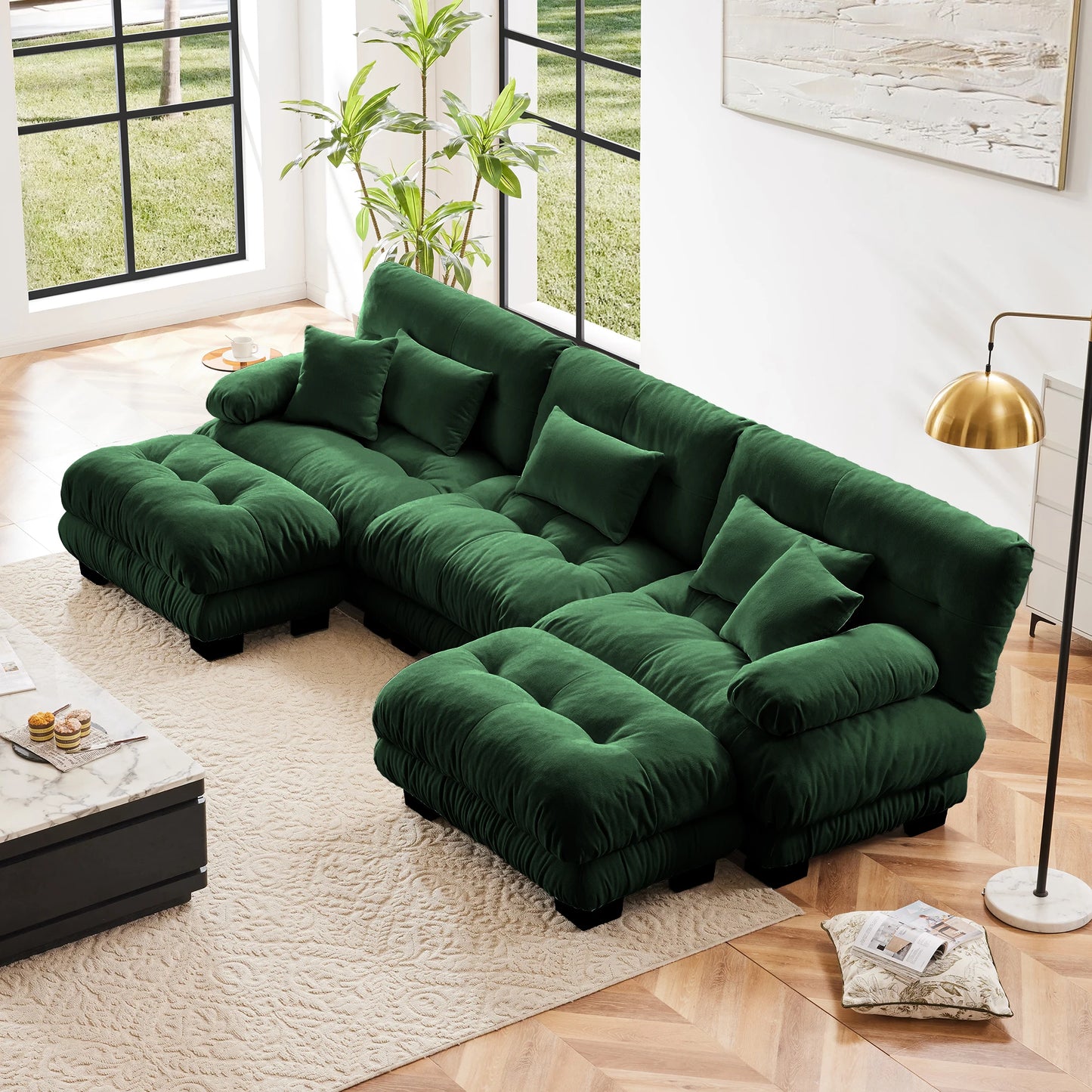 Modular Sectional Sofa Chenille With Ottomans Couch For Home Comfort