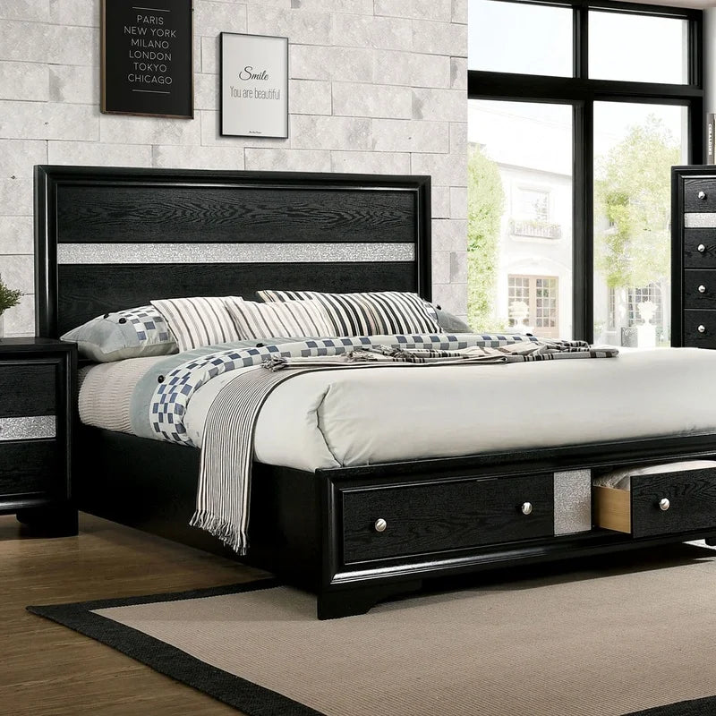Contemporary Queen Bed With Solid Wood Storage Bed