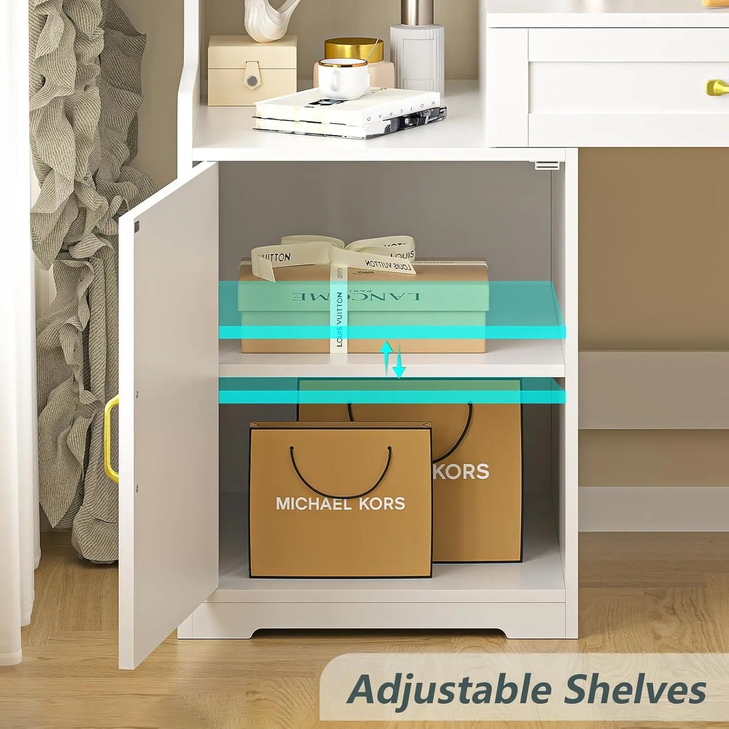 L Shape Bamboo Computer Desk With Drawers And Bookshelves
