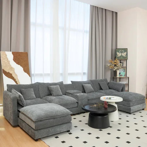 Cloud U Shaped Sofa With Storage Cup Holders Living Room