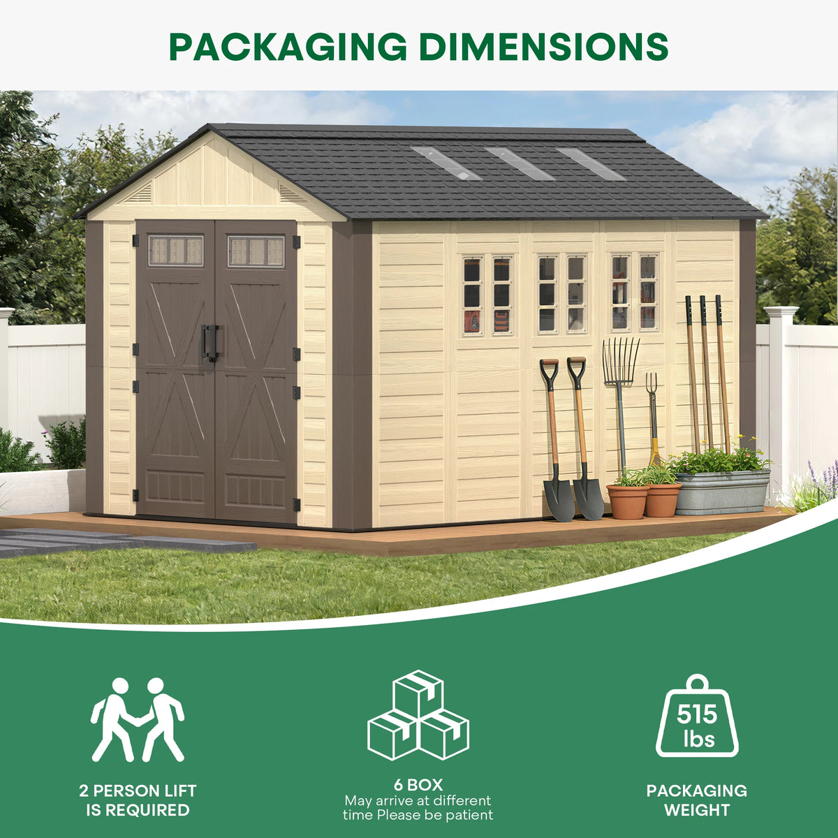 Evokeden Outdoor Plastic Storage Shed With Lockable Double Doors