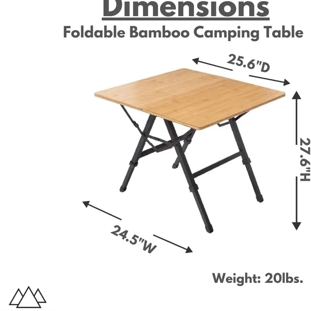 Caddis Sports Foldable Bamboo Patio Table for Indoor Outdoor Use