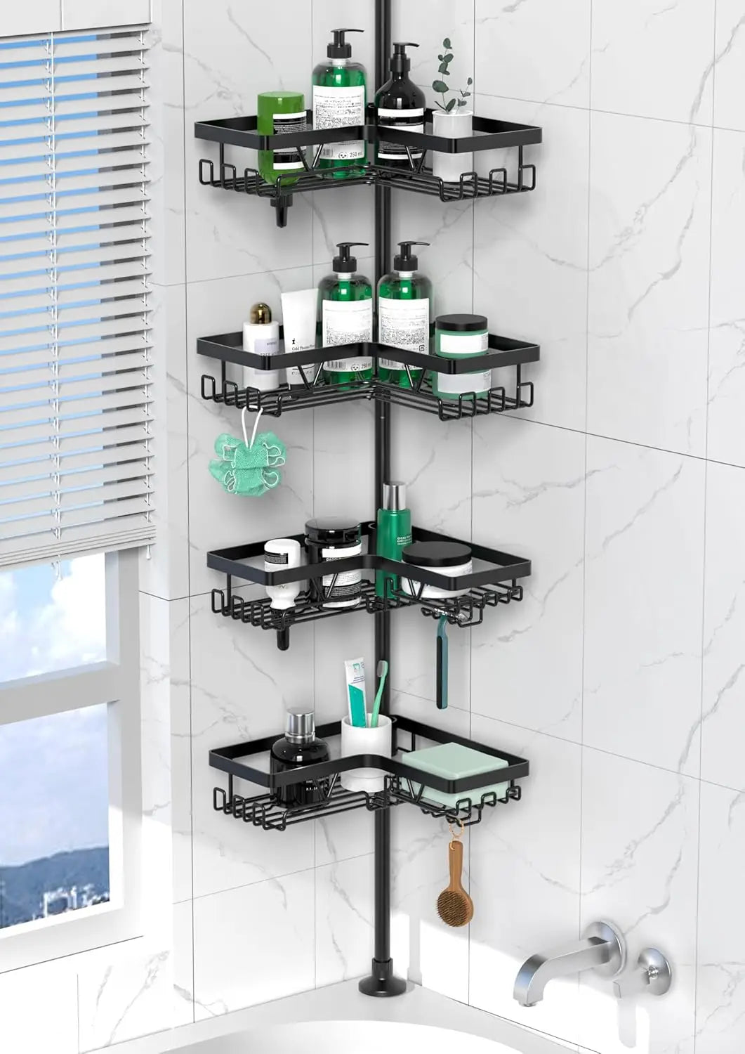 Stainless Steel Adjustable Shower Caddy Tension Pole Rustproof