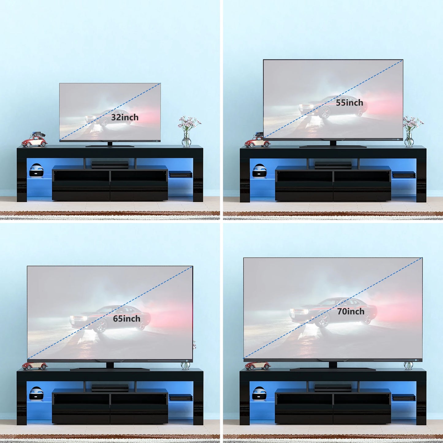 QiaoShiRen LED TV Stand With 20 Lighting Modes Storage Cabinet