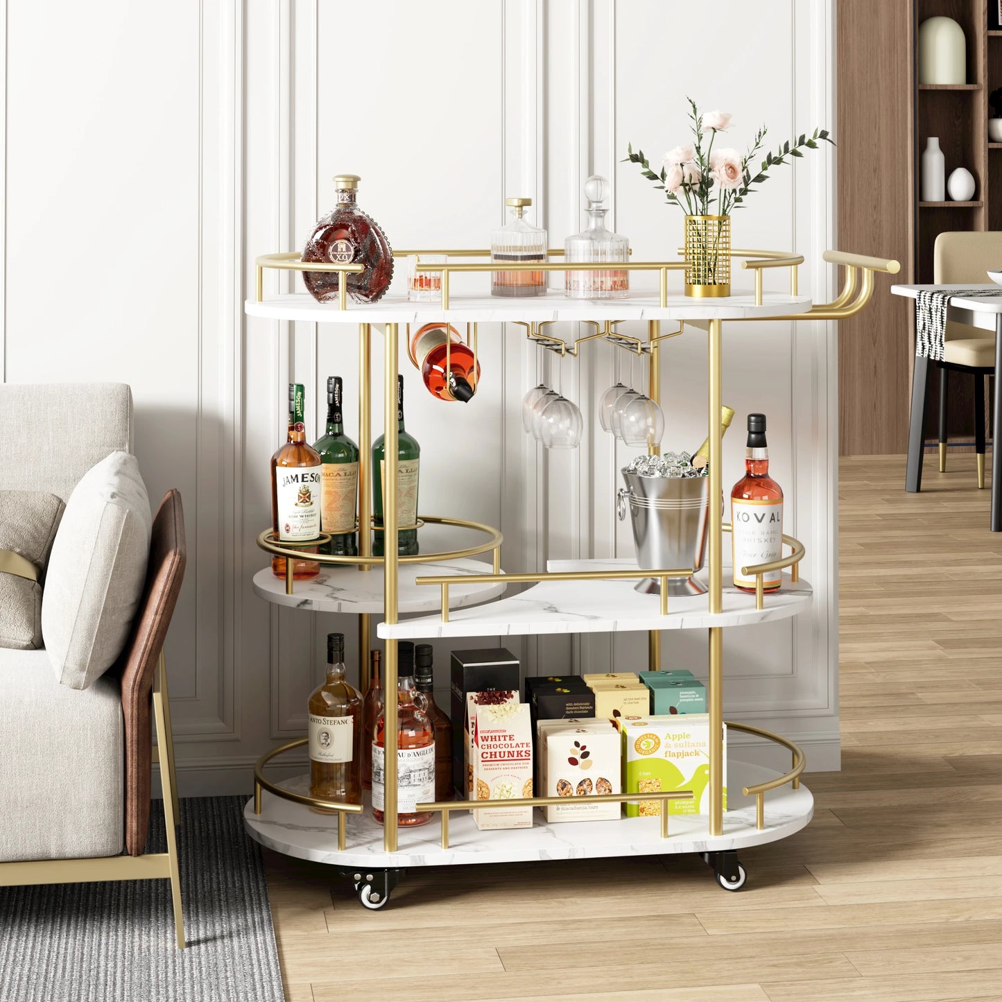 TWISTER.CK Four Tier Bar Cart On Wheels With Wine Rack