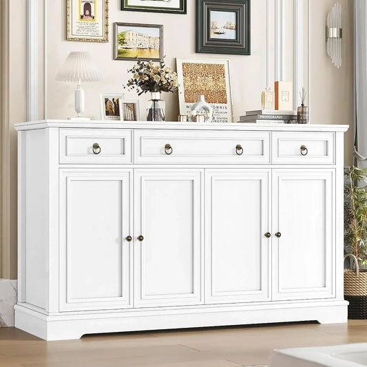 Elegant Farmhouse Style Buffet Sideboard Featuring Substantial Storage And Drawers
