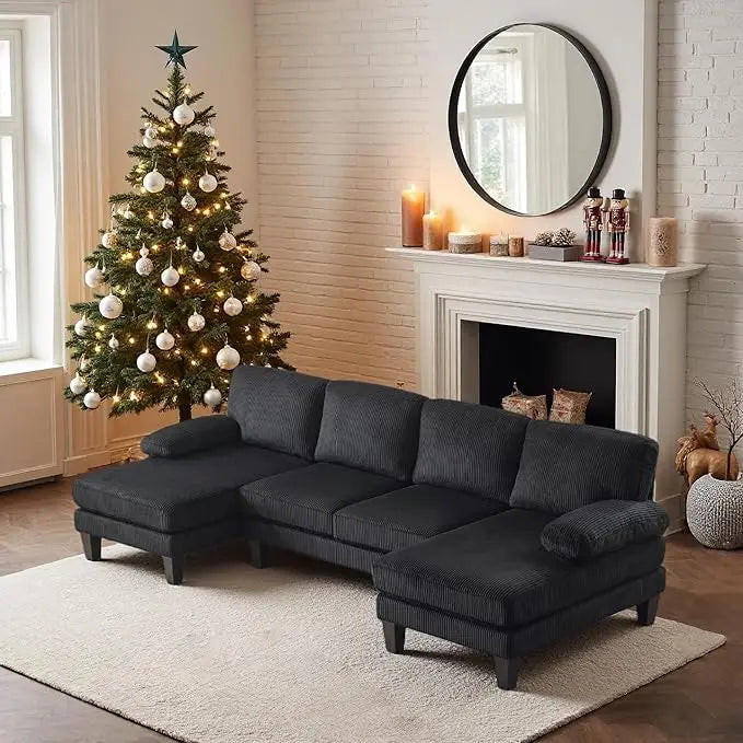 U Shaped Sectional Sofa With Double Chaise Corduroy Fabric