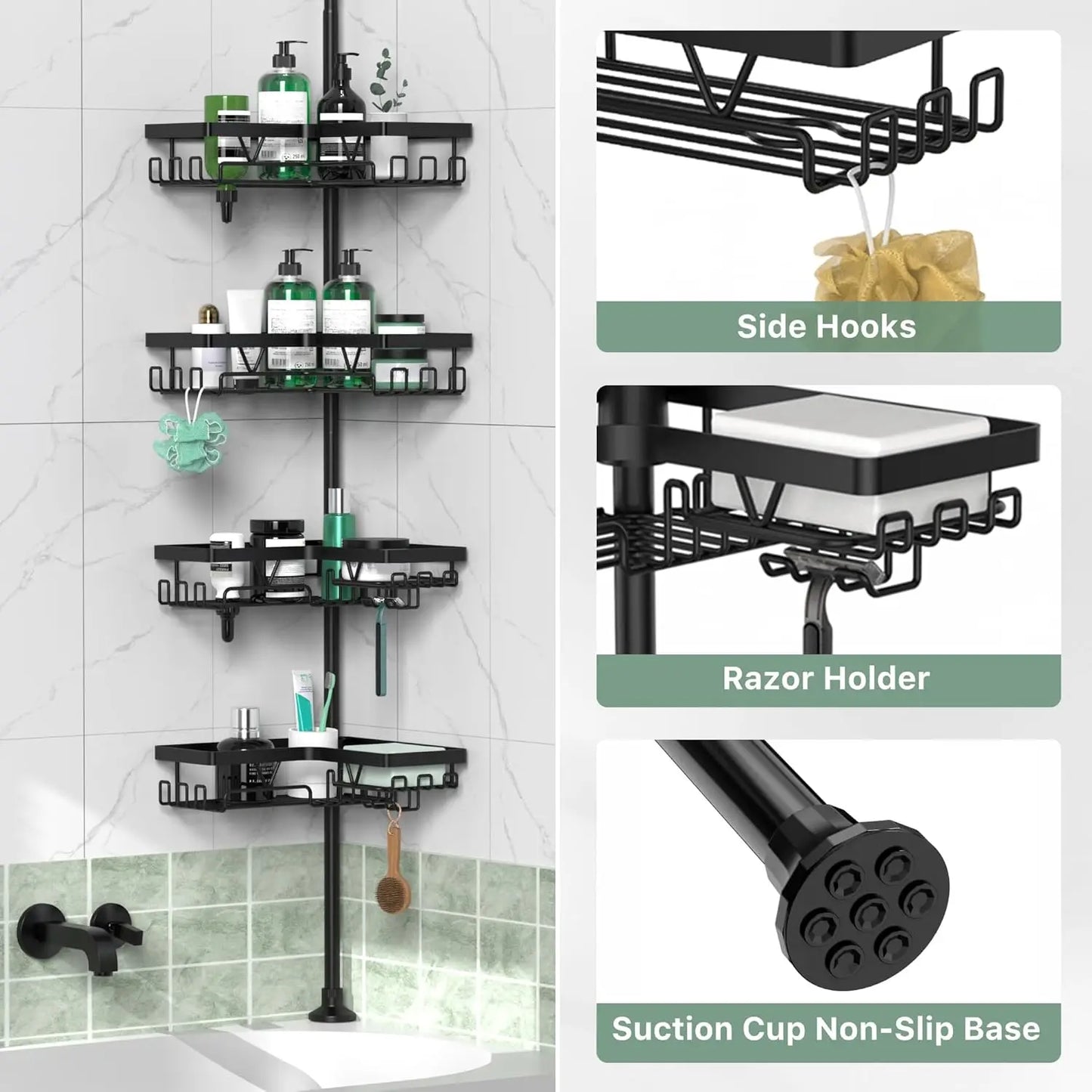 Stainless Steel Adjustable Shower Caddy Tension Pole Rustproof