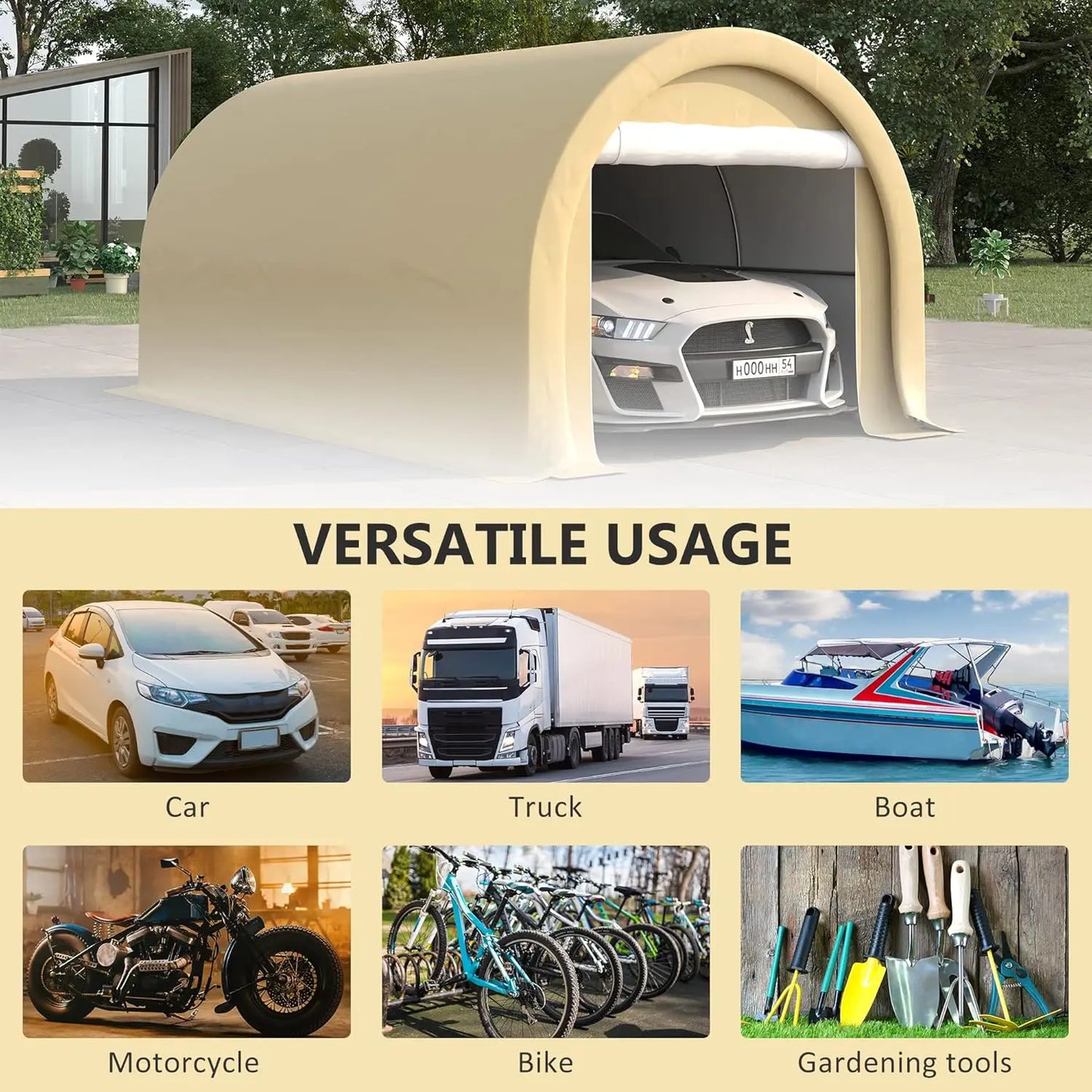 Heavy Duty Portable Carport Shelter Tent With Large Zippered Door