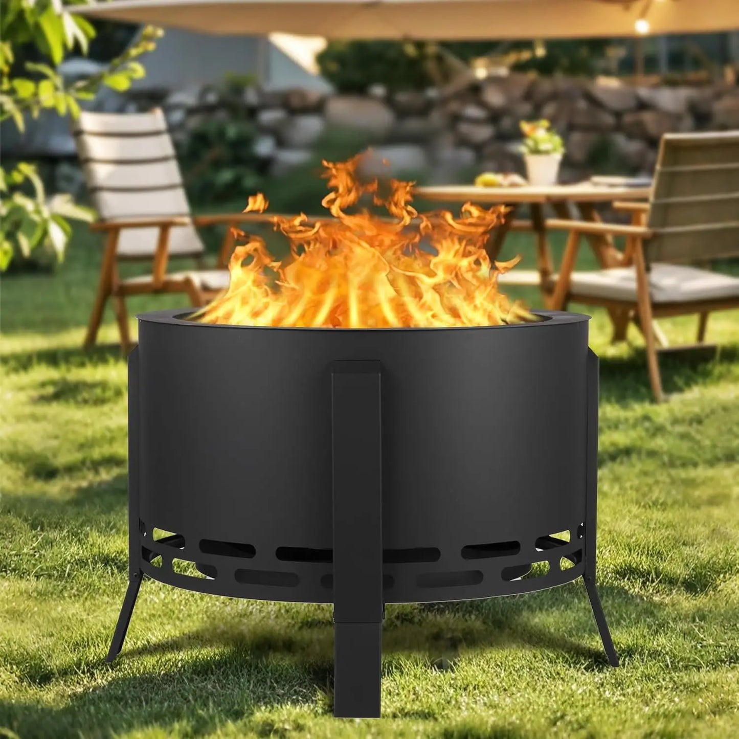 HiMISS Smokeless Outdoor Firepit With Folding Feet