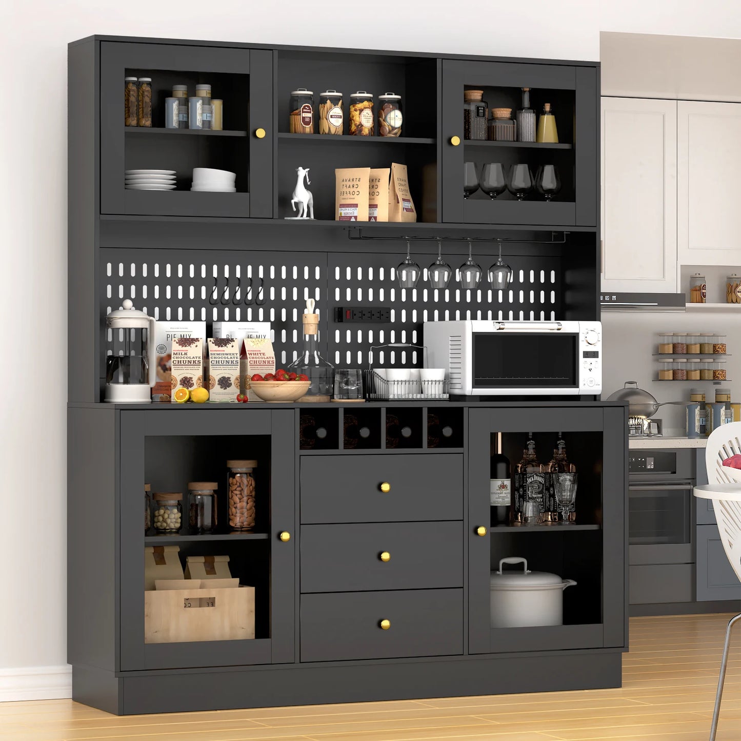 VOWNER Pantry Cabinet Freestanding Kitchen Storage Buffet Pegboard