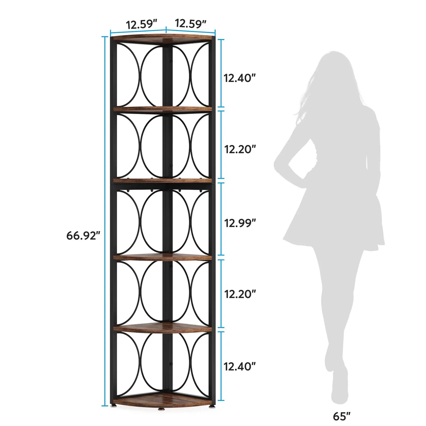 Tribesigns Six Tier Rustic Corner Shelf Bookcase for Small Spaces
