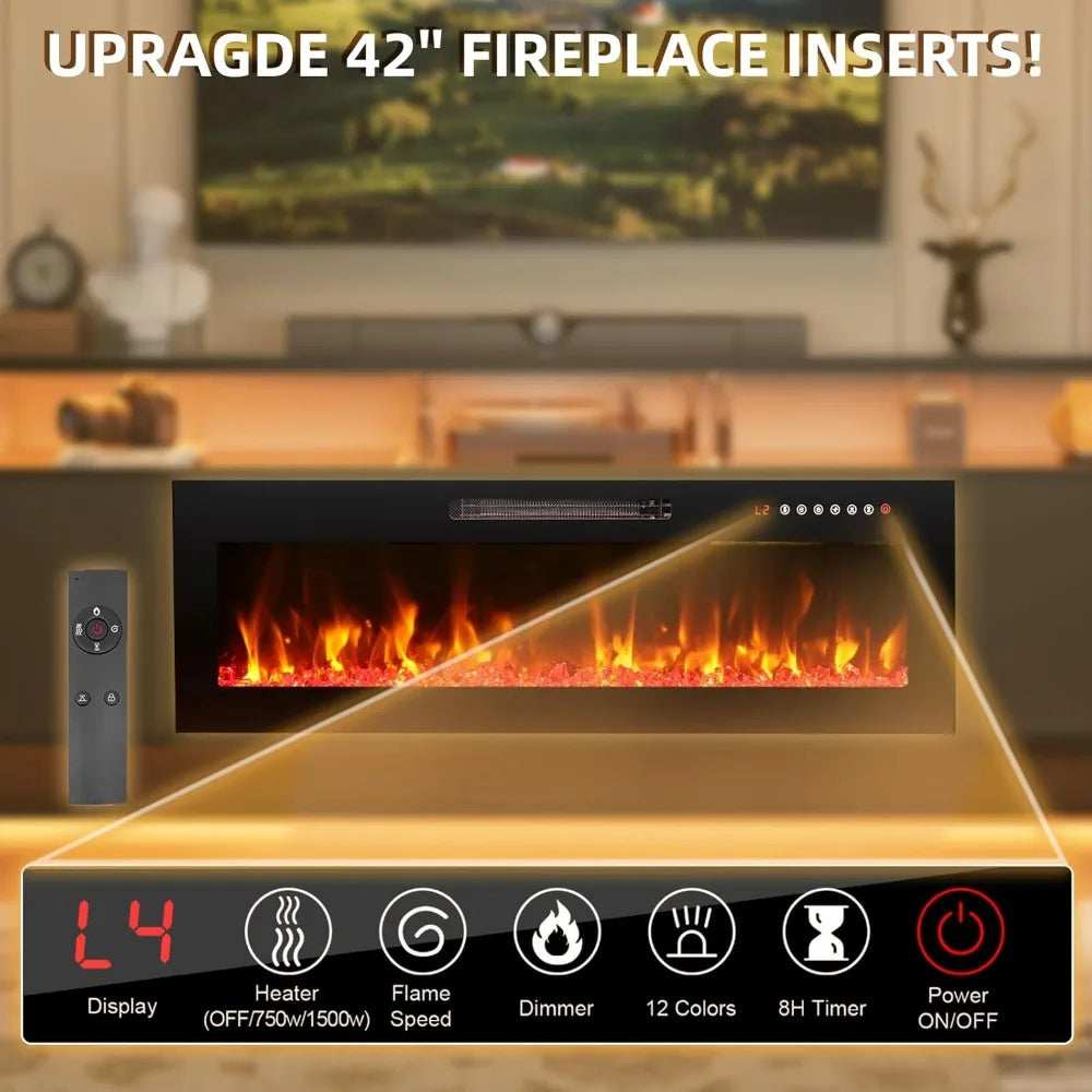 Guangbai Modern Fireplace TV Stand with LED Lights and Storage