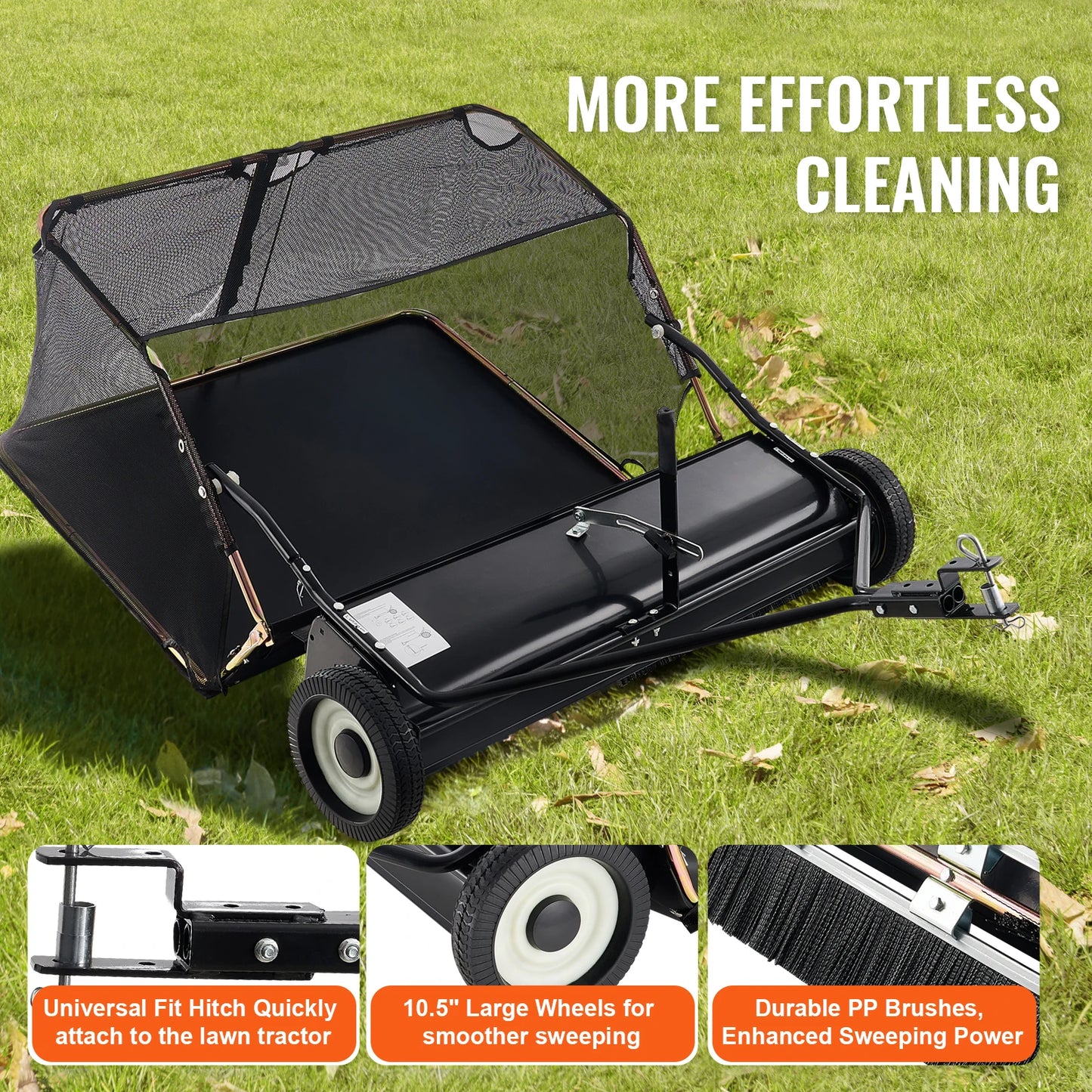 SucceBuy Lawn Sweeper Tow Behind Adjustable Height Heavy Duty