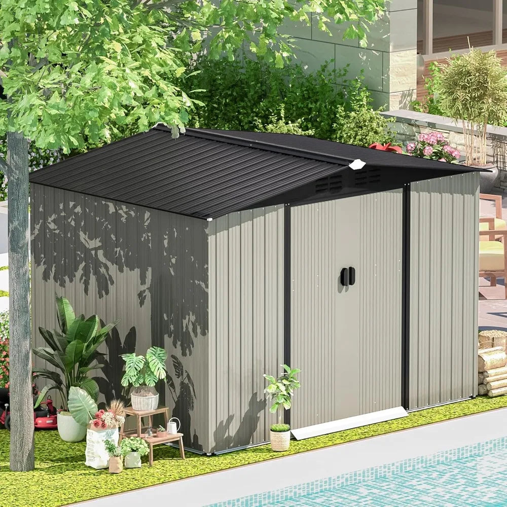 Outdoor Metal Storage Shed With Waterproof Weatherproof Construction Sliding Door