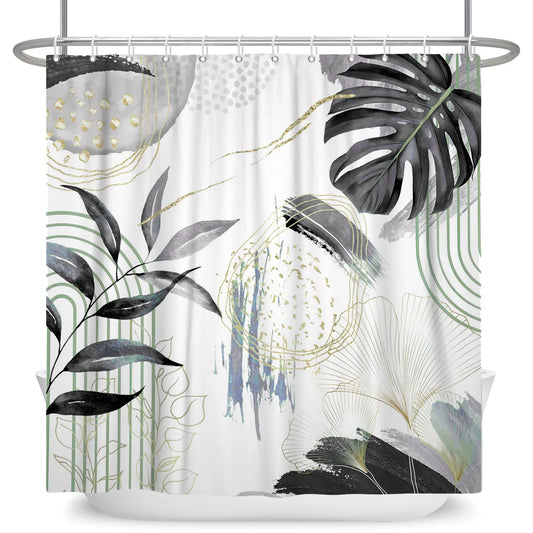 Tropical Leaf Shower Curtain Watercolor Botanical Polyester Bath Decor Boho