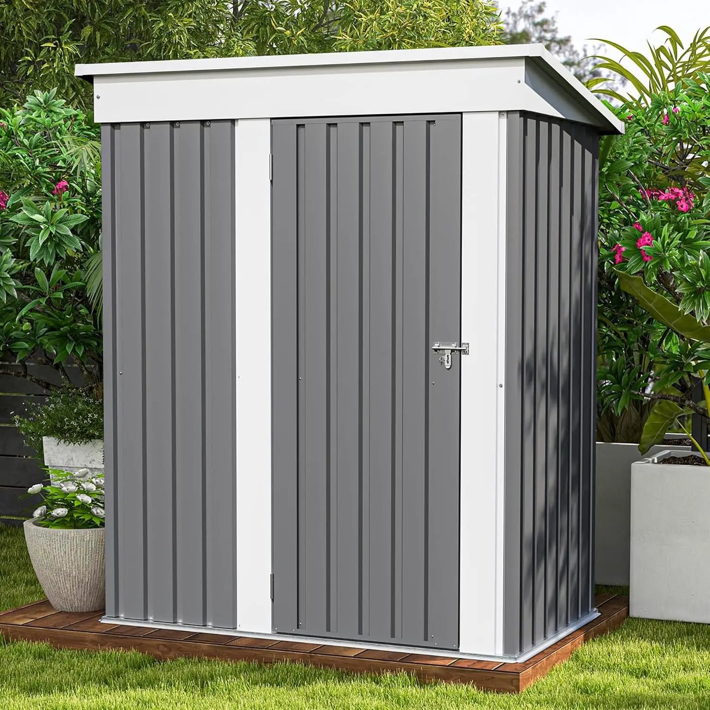 Metal Outdoor Storage Shed With Lockable Door And Waterproof Roof