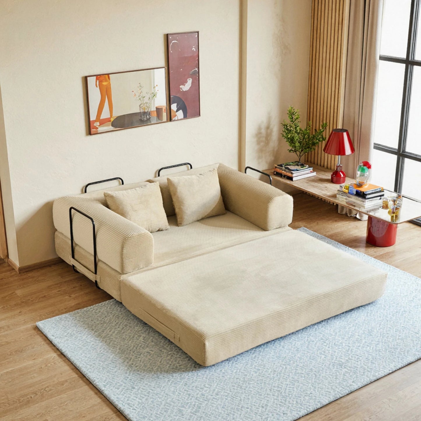 THOLASIS Cloud 4-In-1 Convertible Floor Sofa Bed Living Room