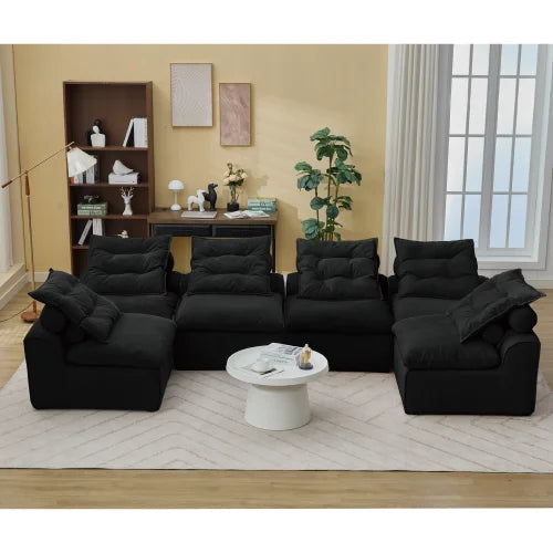 Modular Sofa With Corduroy Fabric And Neck Pillow System