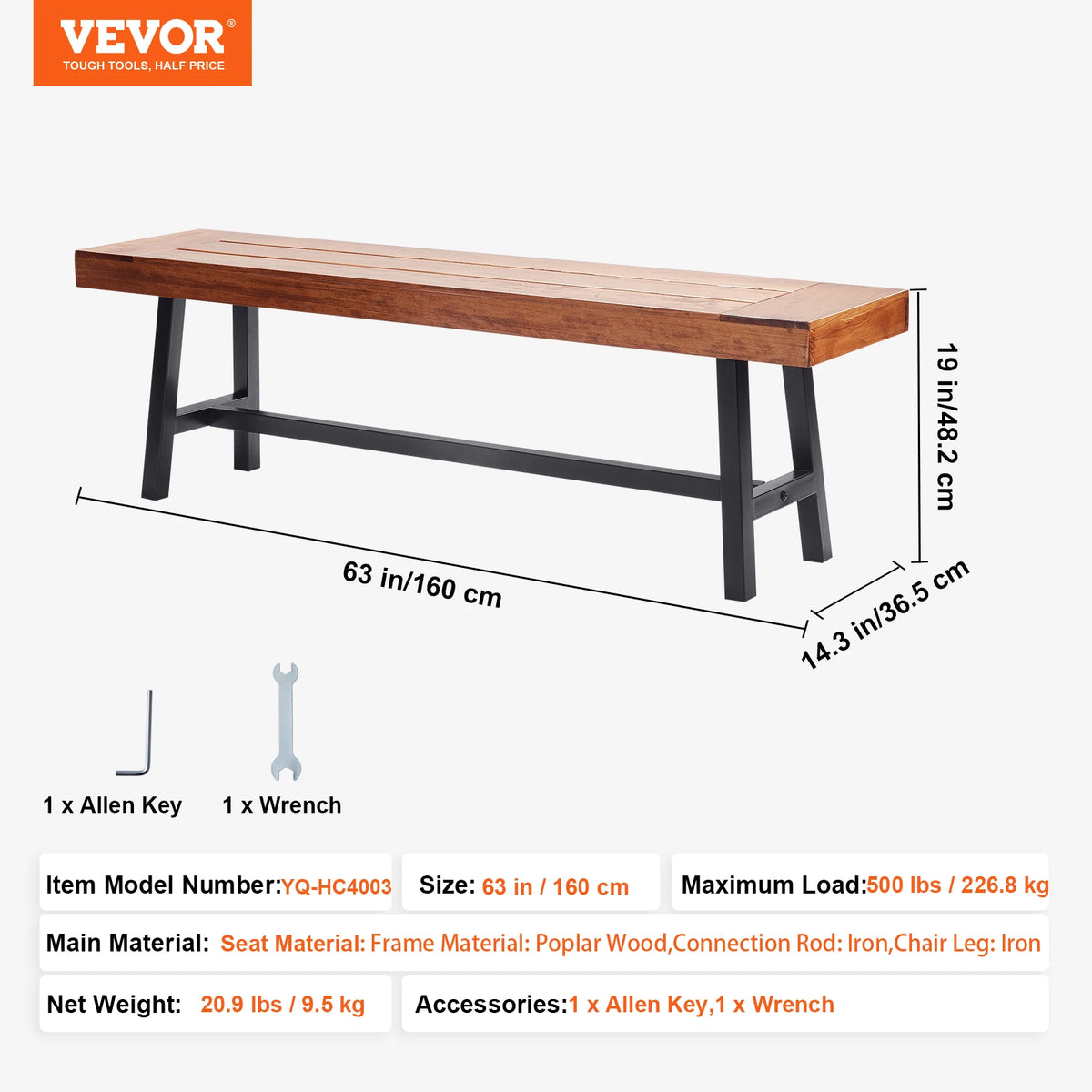 SucceBuy Wooden Outdoor Garden Bench With Metal Frame