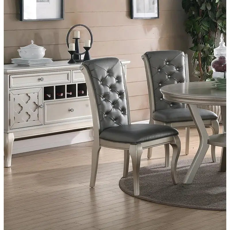 Rectangular Glass Dining Table Set With Tufted Side Chairs