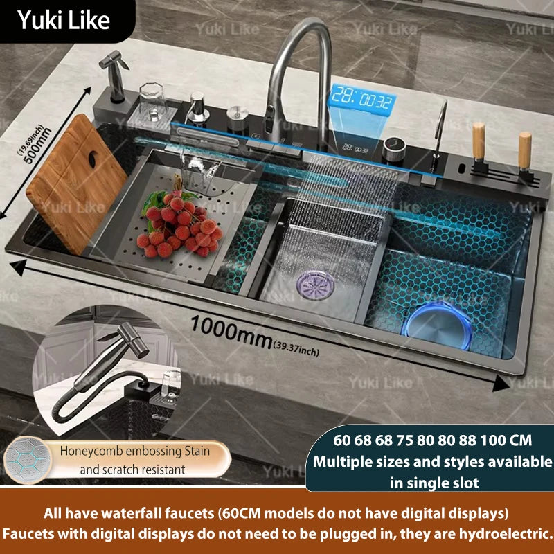 Yuki Like Stainless Steel Waterfall Kitchen Sink With Digital Display