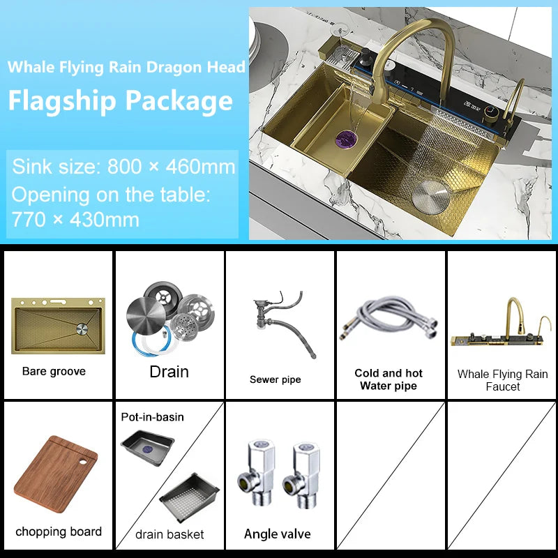 Yuki Like Stainless Steel Waterfall Kitchen Sink With Digital Display