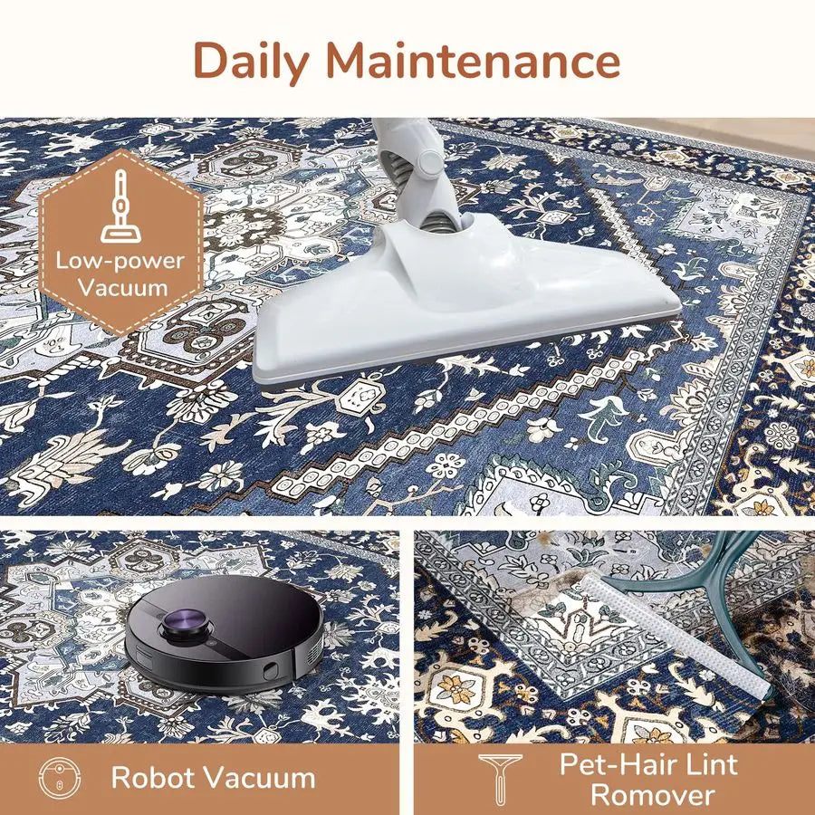 Washable Non-Slip Backing Faux Cashmere Low-Pile Area Rug