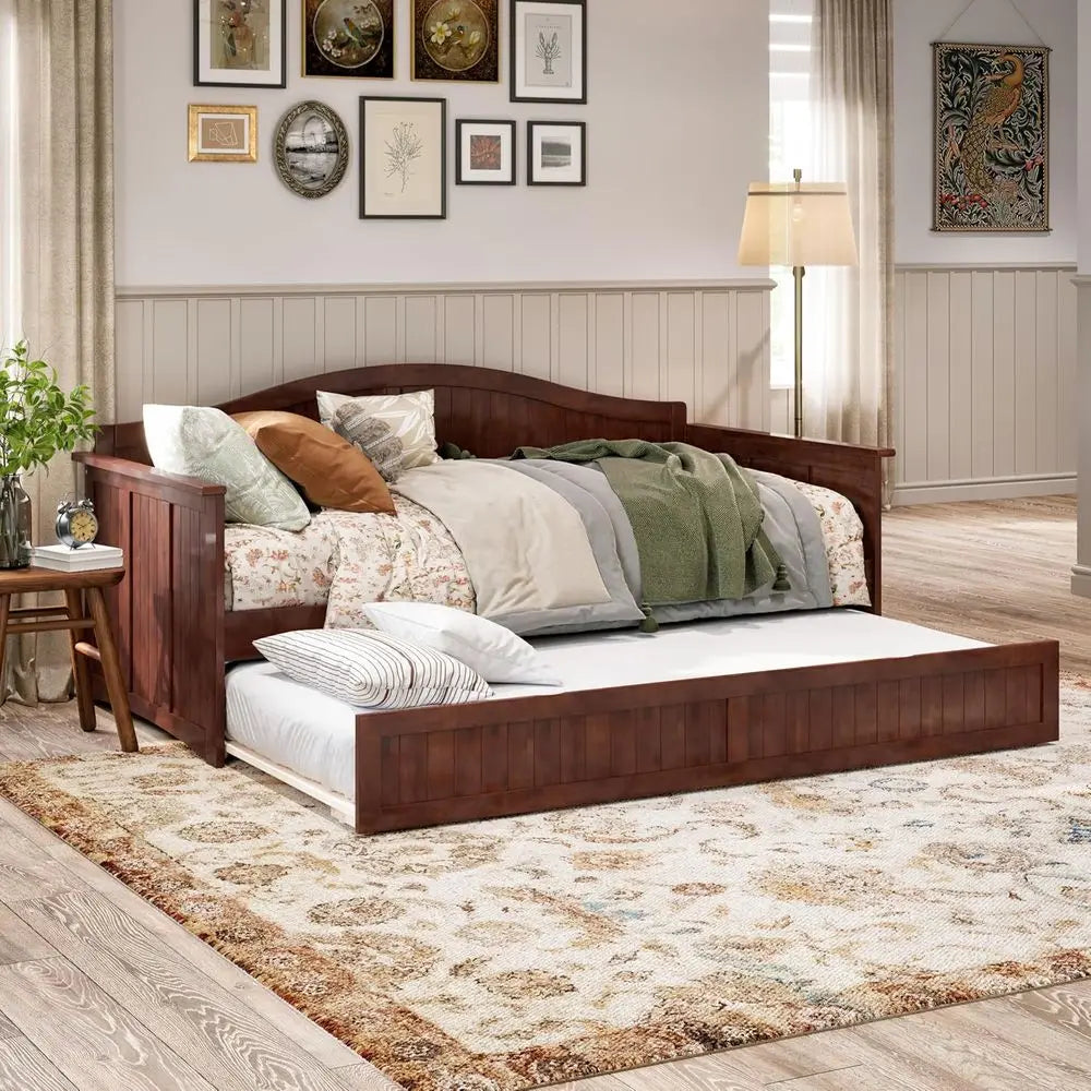 AI Nantucket Twin Wood Daybed With Twin Trundle Walnut