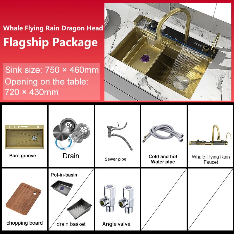 Yuki Like Stainless Steel Waterfall Kitchen Sink With Digital Display