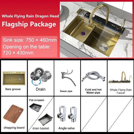 Yuki Like Stainless Steel Waterfall Kitchen Sink With Digital Display