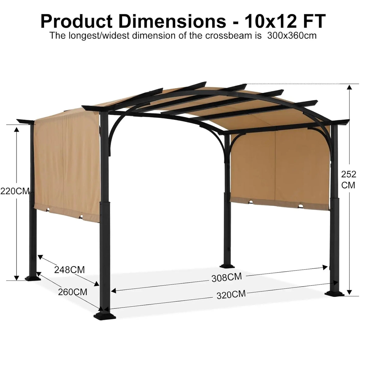 Arched Metal Pergola Gazebo With Retractable Canopy For Patio