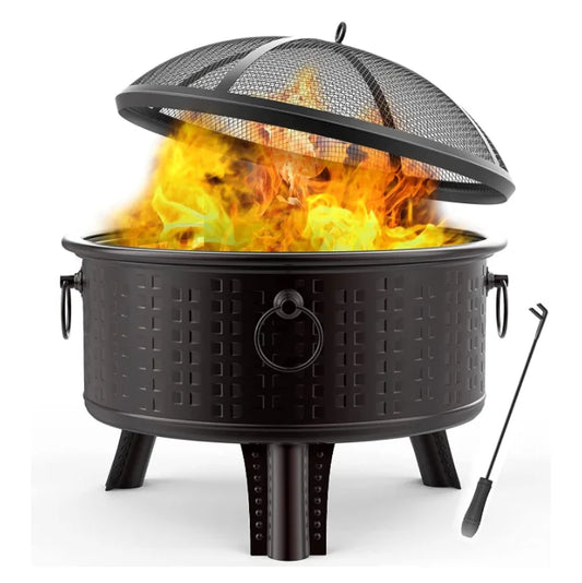 Outdoor Steel Wood Burning Fire Pit Bowl With Poker Cover