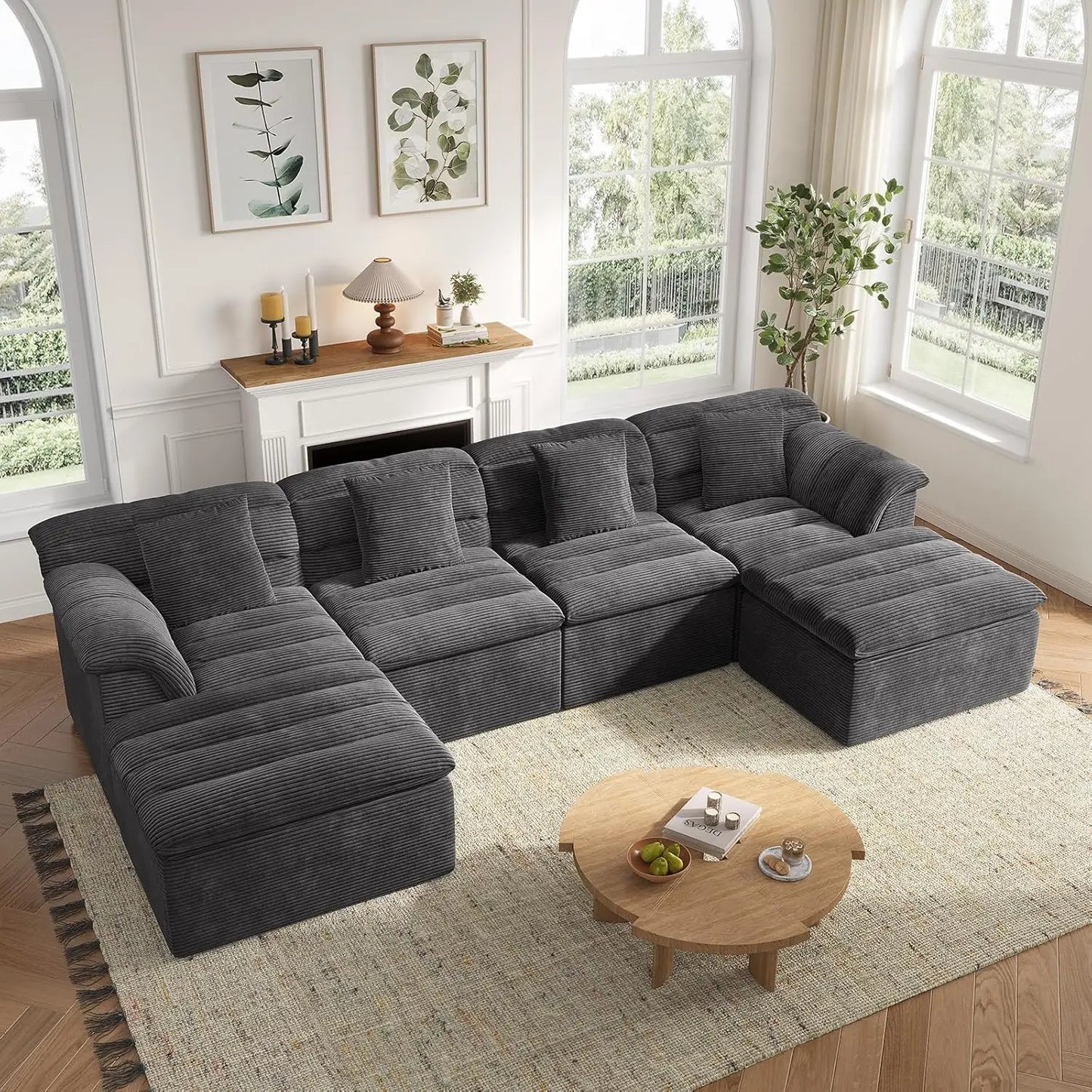 Modular Cloud Sectional Sofa With Ottoman U Shape Corduroy